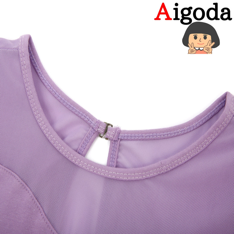 【Aigoda】バレエ レオタード 子供 キッズ ジュニア スカートなし 3色 メッシュ ボリューム袖 練習服 新体操