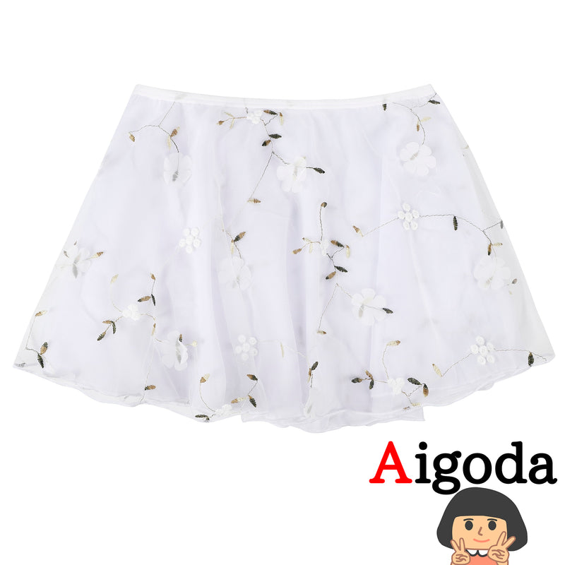 【Aigoda】バレエスカート レース 花柄 刺繍 白 グレー 黄色 ジュニア 大人 練習用 発表会 可愛い